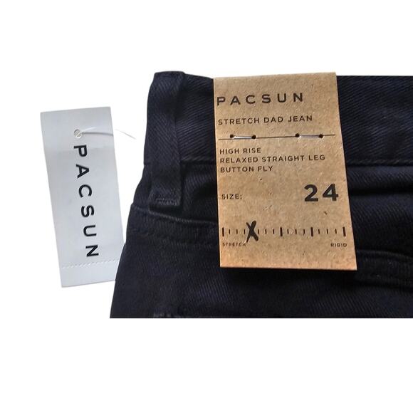 Pacsun Stretch Dad Jeans Black Cargo Size 24 High Rise Relaxed Fit NWT - Picture 6 of 9